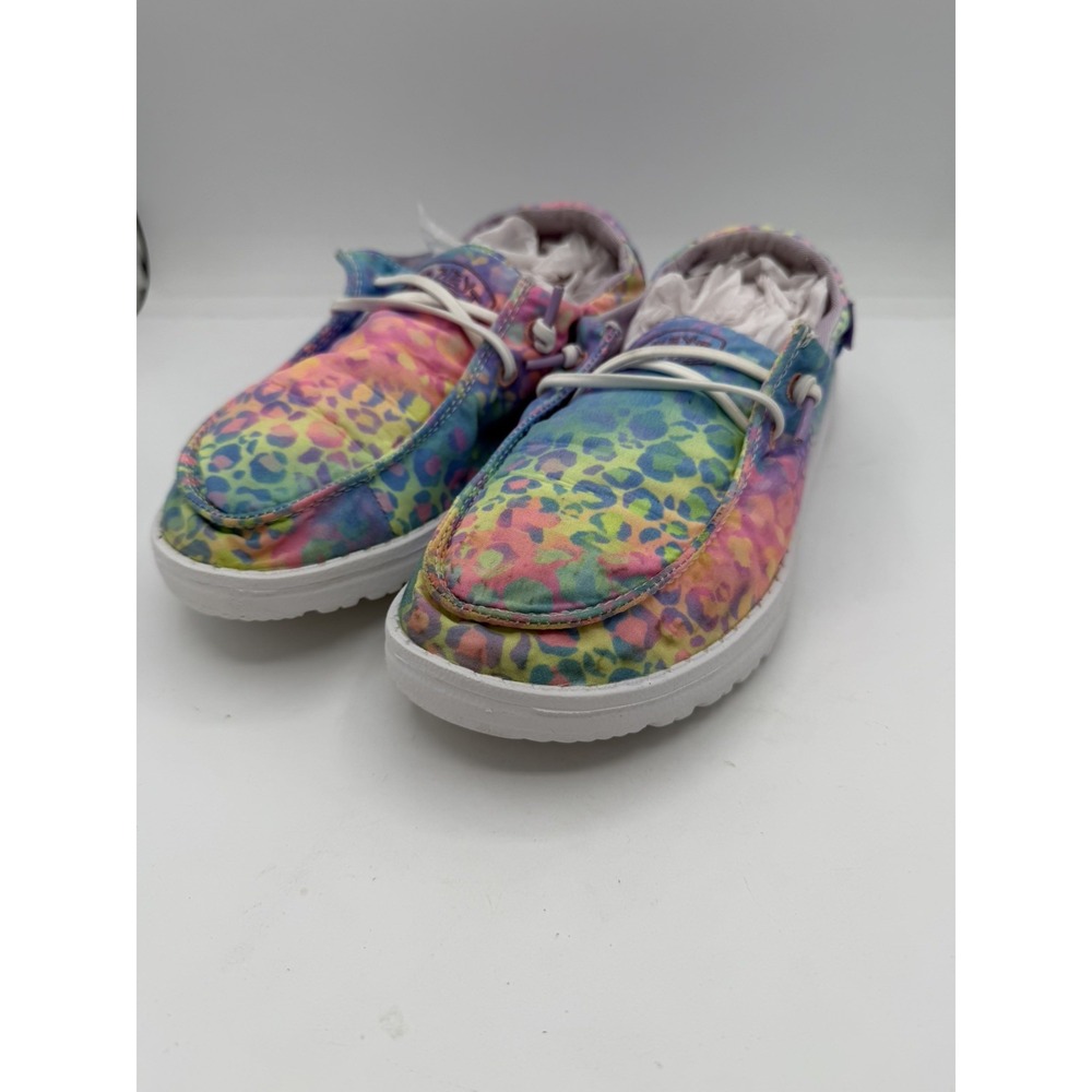 Hey Dude Wendy Youth Flow Leopard Tie Dye Slip On Shoes Multi Color Size 4Y 5L